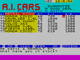 New Wheels John? (ZX Spectrum) screenshot: Anything of equivalent value?