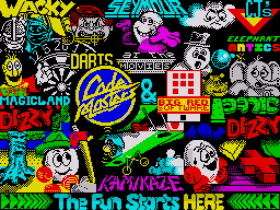 Seymour Goes to Hollywood (ZX Spectrum) screenshot: The first loading screen is an advert collage of Codemasters other games