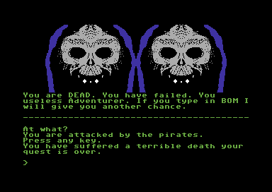 Temple of Terror (Commodore 64) screenshot: Adding insult to injury -- game over!
