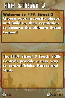 FIFA Street 3 (Nintendo DS) screenshot: Welcome hints.