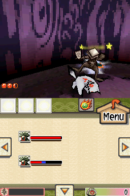 Ōkamiden (Nintendo DS) screenshot: Attacking monsters.