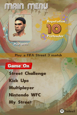 FIFA Street 3 (Nintendo DS) screenshot: Main menu.