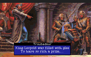 Conquests of the Longbow: The Legend of Robin Hood (Amiga) screenshot: King Richard stands before his captor.