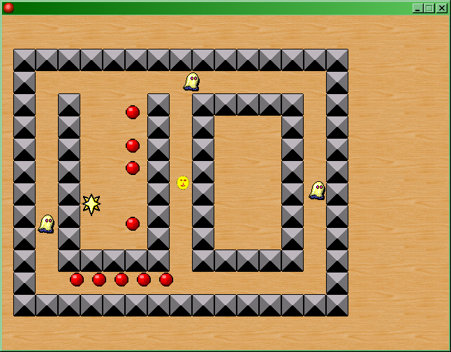 Pac-Man Revenge (Windows) screenshot: The first level. The star is our level goal