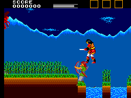 Lord of the Sword (SEGA Master System) screenshot: Use your bow to hit enemies from the distance... not when they are falling on you right behind your back