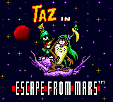 Taz in Escape from Mars (Game Gear) screenshot: Title screen.