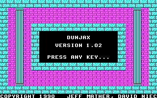 Dunjax (DOS) screenshot: Title screen (CGA, v1.02)