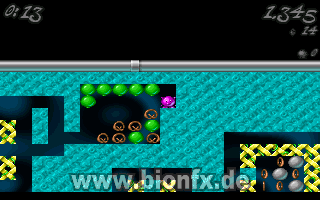 PretzelDash (DOS) screenshot: The green balloons rise, rather than fall like other objects