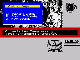 Sidewalk (ZX Spectrum) screenshot: Main menu