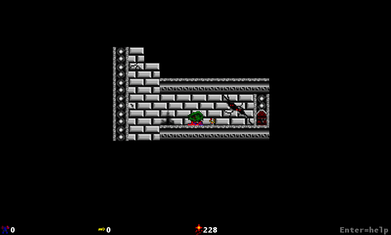 Dunjax (Windows) screenshot: A green thing feasts upon my corpse