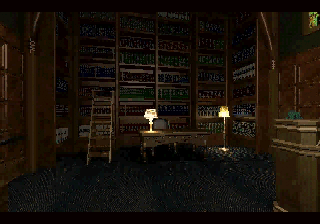 The Mansion of Hidden Souls (SEGA Saturn) screenshot: The library.