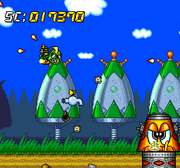 Super Air Zonk: Rockabilly-Paradise (TurboGrafx CD) screenshot: Check out my new costume!..
