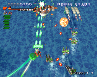 RayStorm (PlayStation) screenshot: Stage 2, with underwater ships