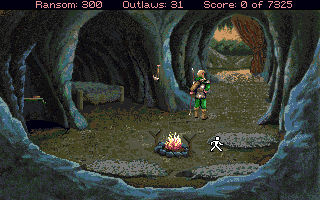 Conquests of the Longbow: The Legend of Robin Hood (Amiga) screenshot: Start of the game in Robin's cave.