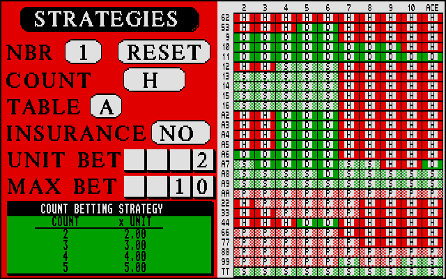 Black Jack Plus 3 (Atari ST) screenshot: Editing player strategies