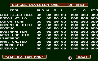 Liverpool: The Computer Game (Atari ST) screenshot: League table - 100 goals in a season doesn't happen too often.