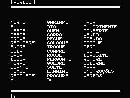 Serra Pelada (MSX) screenshot: Verb list