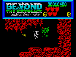 Beyond the Ice Palace (ZX Spectrum) screenshot: Once its body is destroyed all that is left is the head which can be finished off rather easily