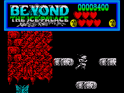 Beyond the Ice Palace (ZX Spectrum) screenshot: Use the floating platforms to get higher up