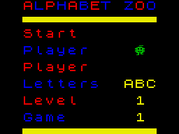 Alphabet Zoo (ZX Spectrum) screenshot: Main menu