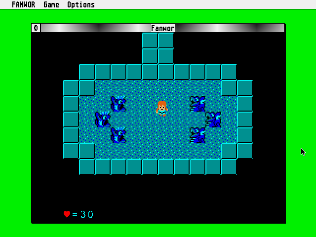 Fanwor: The Legend of Gemda (Atari ST) screenshot: Taking the Gem I am fully healed and maximum health is increased to 30 now