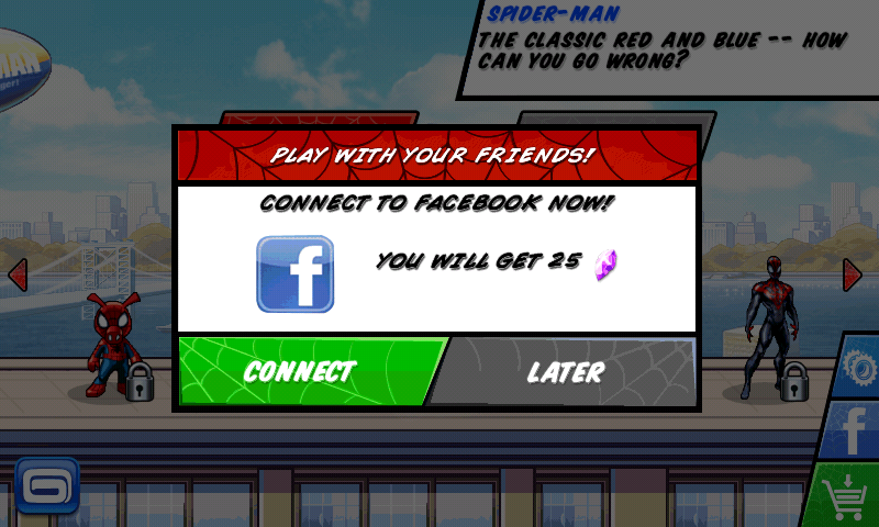 Spider-Man: Ultimate Power (Android) screenshot: Facebook connection