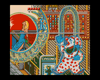 Ninja Gaiden (Amiga) screenshot: It looks like the ninja has reached Las Vegas.