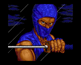 Ninja Gaiden (Amiga) screenshot: From the intro. The ninja has drawn his sword...