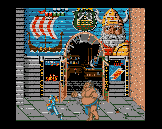 Ninja Gaiden (Amiga) screenshot: This sumo wrestler is the first boss.
