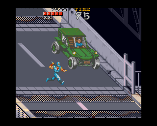 Ninja Gaiden (Amiga) screenshot: Be careful. Just as in real life, cars are deadly if you get hit by them.