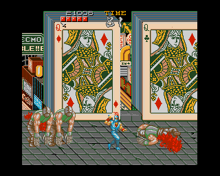 Ninja Gaiden (Amiga) screenshot: Fighting three bizarre gentlemen.