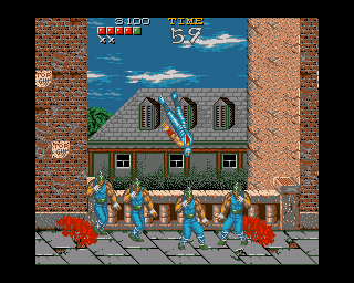 Ninja Gaiden (Amiga) screenshot: Doing a somersault. You must use this move a lot if you want to win in this game.