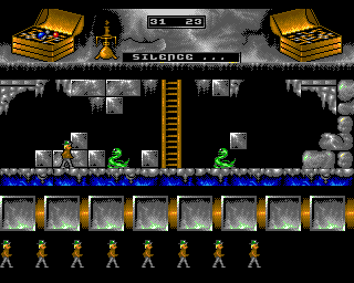 Gordian Tomb (Amiga) screenshot: Two coiled snakes