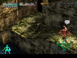 Vagrant Story (PlayStation) screenshot: Several levels take place on town streets. They are built, however, just like the rest of the game's dungeons, and are populated by human enemies