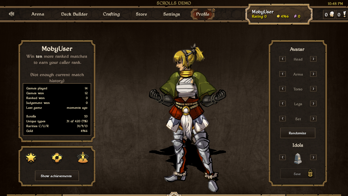 Scrolls (Windows) screenshot: Avatar customization (demo)