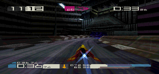 WipEout 3 (PlayStation) screenshot: If not for the complete lack of texture antialiasing, W3 could probably be mistaken for an early PS2 game.