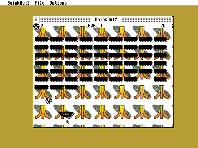 BoinkOut2 (Atari ST) screenshot: Level 1 (Resolution 640x480x256 colors)