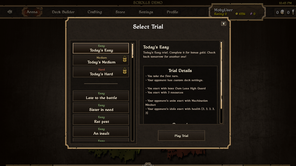 Scrolls (Windows) screenshot: Trial menu (demo)