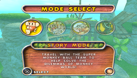 Super Monkey Ball Adventure (PSP) screenshot: Main menu