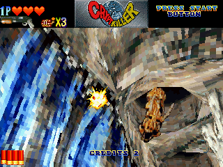 Crypt Killer (SEGA Saturn) screenshot: The ceiling dragon is watching you die.