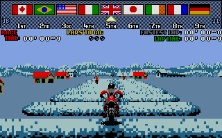 Drivin' Force (Atari ST) screenshot: On a bike, on ice, on course for 5th