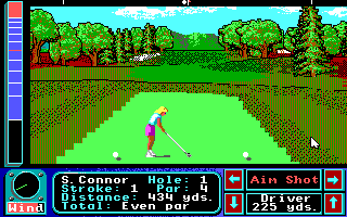 Jack Nicklaus presents The Major Championship Courses of 1989 (Apple IIgs) screenshot: First stroke, here with the female player