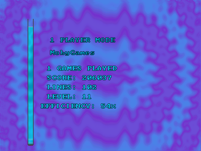 Tomtris (DOS) screenshot: Single-player game: player stats so far