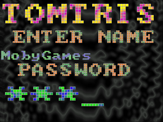Tomtris (DOS) screenshot: Password-protect your precious player profile!