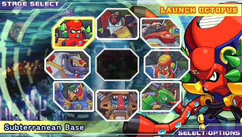 Mega Man: Maverick Hunter X (PSP) screenshot: The stage select screen.