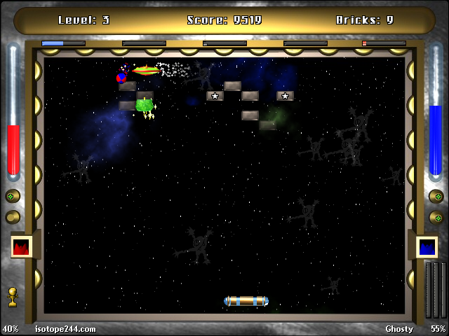 Acky's XP Breakout (Windows) screenshot: Try and strike Acky's flying saucer for a bonus