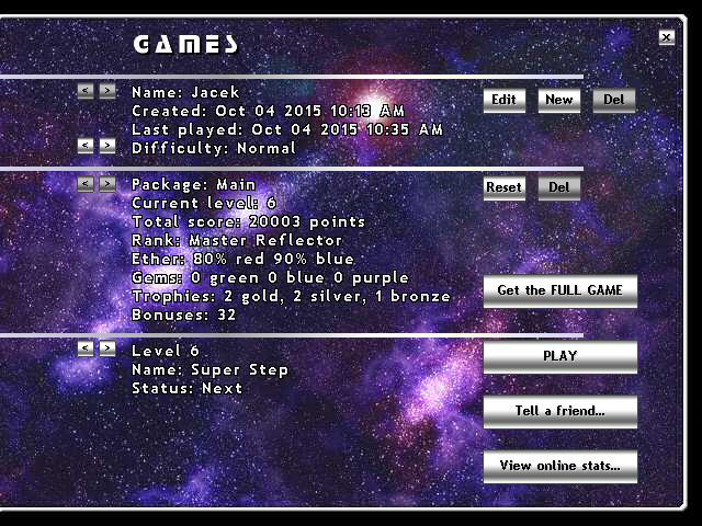 Acky's XP Breakout (Windows) screenshot: Level selection screen (demo version)