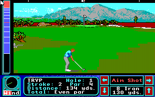 Jack Nicklaus' Greatest 18 Holes of Major Championship Golf (Apple IIgs) screenshot: It's getting greener as I come closer to the hole