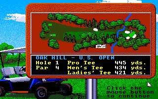 Jack Nicklaus presents The Major Championship Courses of 1989 (Apple IIgs) screenshot: Overview of the first hole of Oak Hill