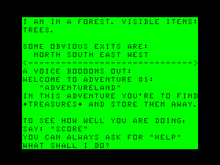 Adventureland (TRS-80 CoCo) screenshot: Game start
